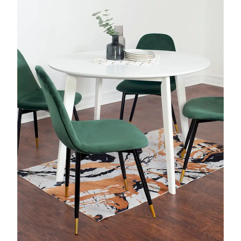 Set da pranzo contemporaneo 5 pezzi Roundhill Furniture Lassan, tavolo rotondo bianco e 4 sedie