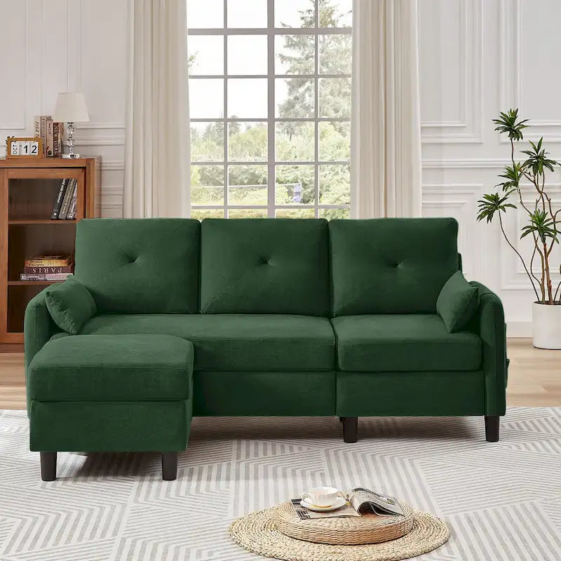 Divano componibile moderno da 77,36 pollici con pouf reversibile e tasca portaoggetti laterale
