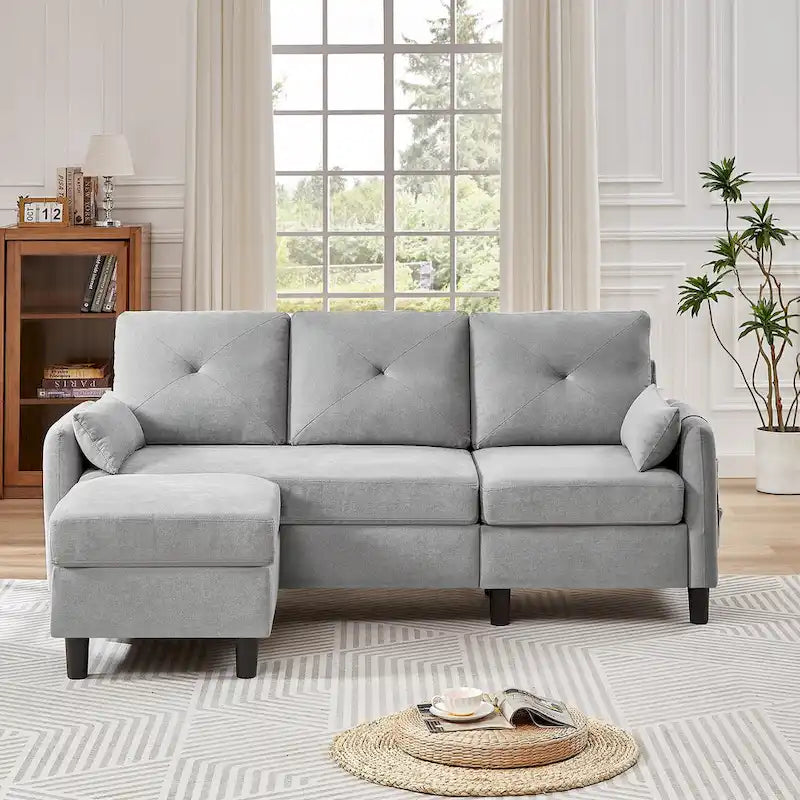 Divano componibile moderno da 77,36 pollici con pouf reversibile e tasca portaoggetti laterale