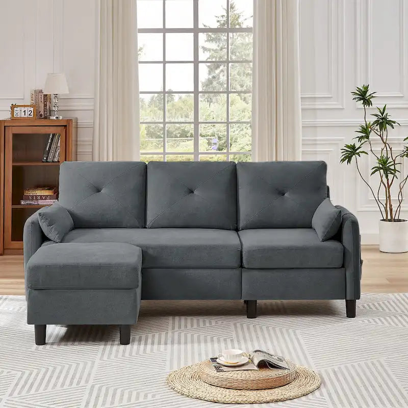 Divano componibile moderno da 77,36 pollici con pouf reversibile e tasca portaoggetti laterale