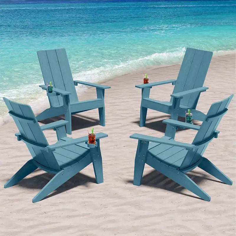 Sedie Adirondack da esterno WINSOON in HIPS per tutte le stagioni con portabicchieri (set da 4)