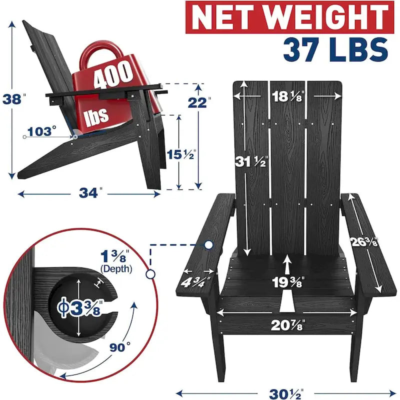 Sedie Adirondack da esterno WINSOON in HIPS per tutte le stagioni con portabicchieri (set da 4)
