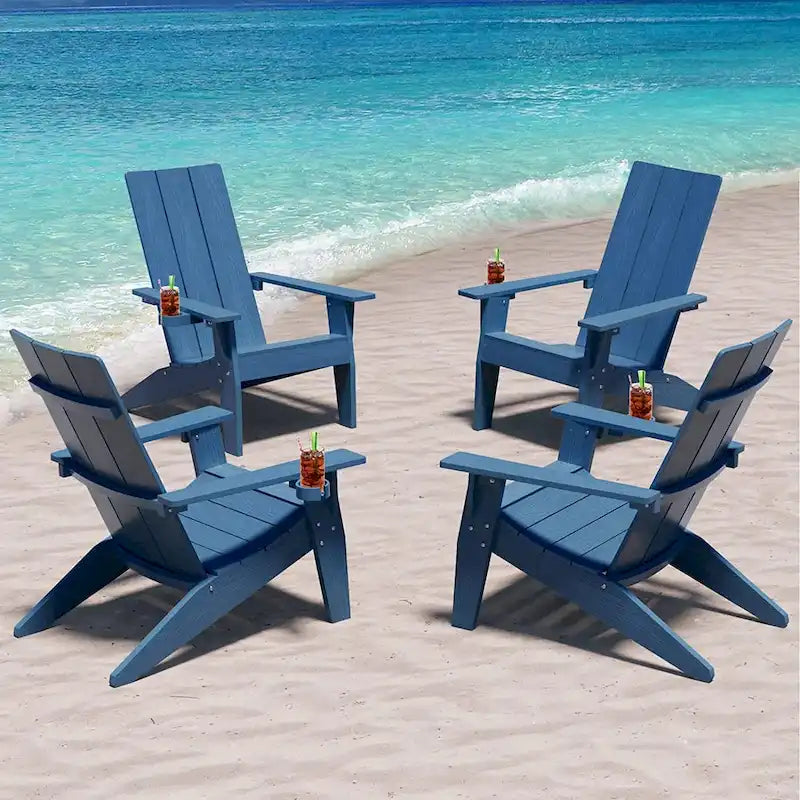 Sedie Adirondack da esterno WINSOON in HIPS per tutte le stagioni con portabicchieri (set da 4)
