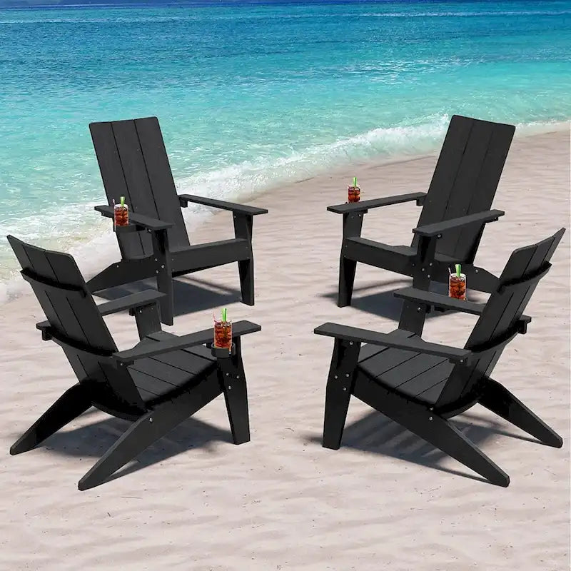Sedie Adirondack da esterno WINSOON in HIPS per tutte le stagioni con portabicchieri (set da 4)