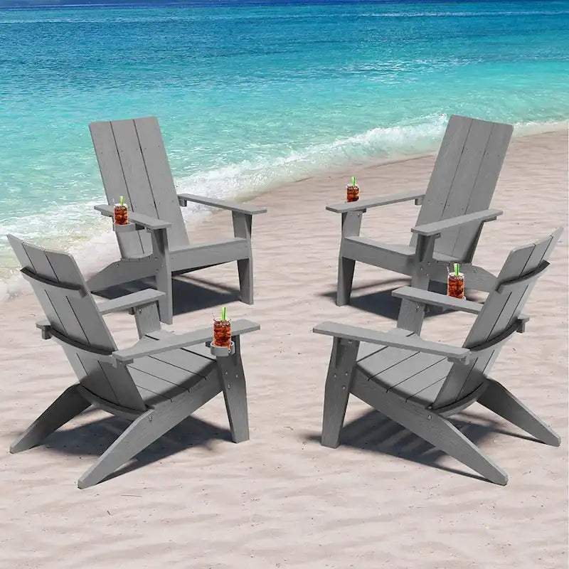 Sedie Adirondack da esterno WINSOON in HIPS per tutte le stagioni con portabicchieri (set da 4)