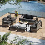 Set da Patio in Rattan per Esterni da 7 Pezzi con Divano a 3 Posti, Cuscini Spessi, Tavolino da Caffè e Telaio Robusto