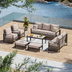 Set da Patio in Rattan per Esterni da 7 Pezzi con Divano a 3 Posti, Cuscini Spessi, Tavolino da Caffè e Telaio Robusto