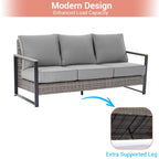 Set da Patio in Rattan per Esterni da 7 Pezzi con Divano a 3 Posti, Cuscini Spessi, Tavolino da Caffè e Telaio Robusto