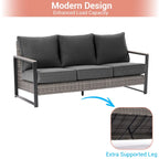 Set da Patio in Rattan per Esterni da 7 Pezzi con Divano a 3 Posti, Cuscini Spessi, Tavolino da Caffè e Telaio Robusto