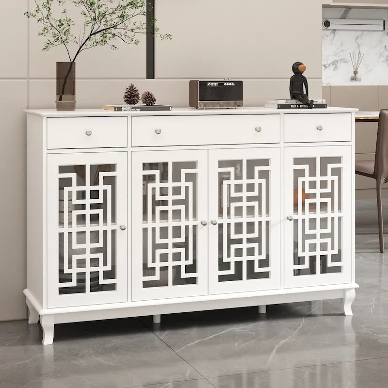 Credenza a buffet moderna con ante in vetro e struttura in legno stile colonico
