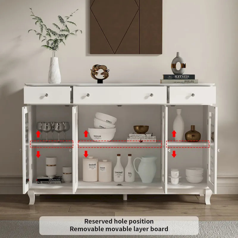 Credenza a buffet moderna con ante in vetro e struttura in legno stile colonico