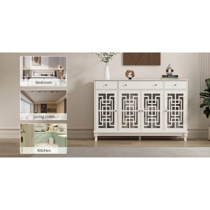 Credenza a buffet moderna con ante in vetro e struttura in legno stile colonico
