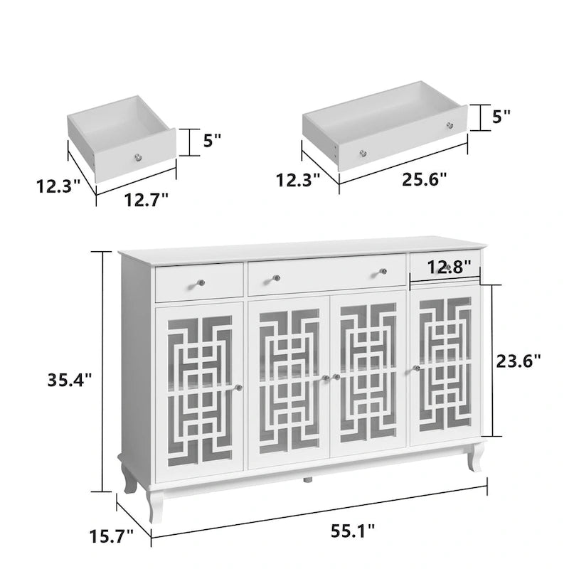 Credenza a buffet moderna con ante in vetro e struttura in legno stile colonico