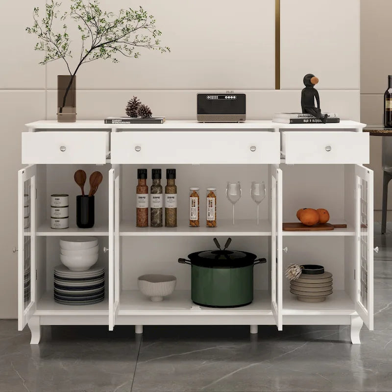 Credenza a buffet moderna con ante in vetro e struttura in legno stile colonico