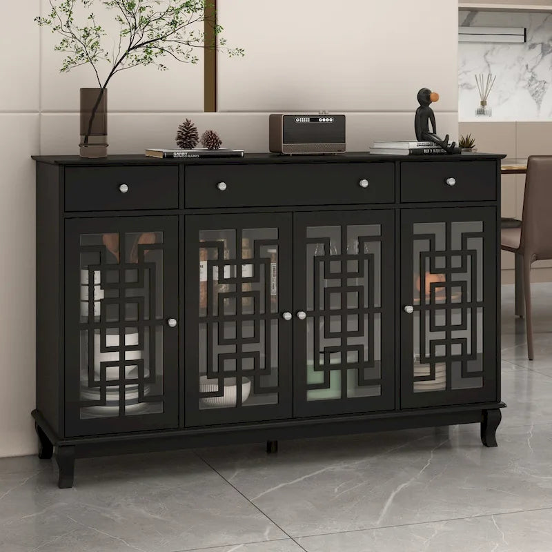 Credenza a buffet moderna con ante in vetro e struttura in legno stile colonico