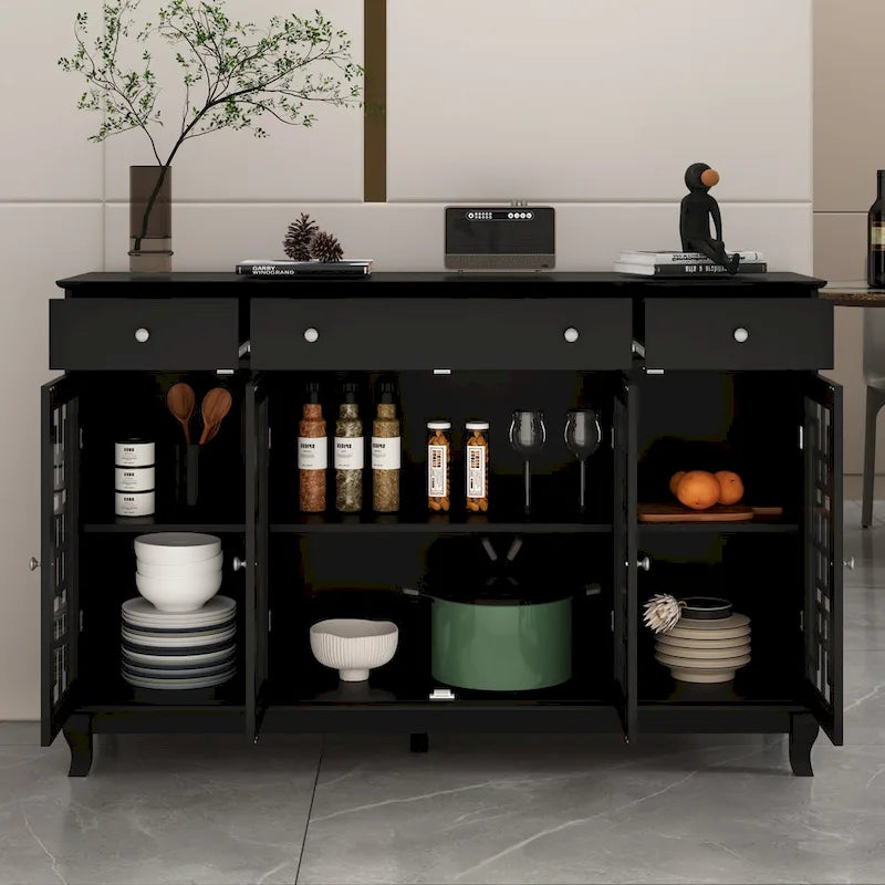 Credenza a buffet moderna con ante in vetro e struttura in legno stile colonico
