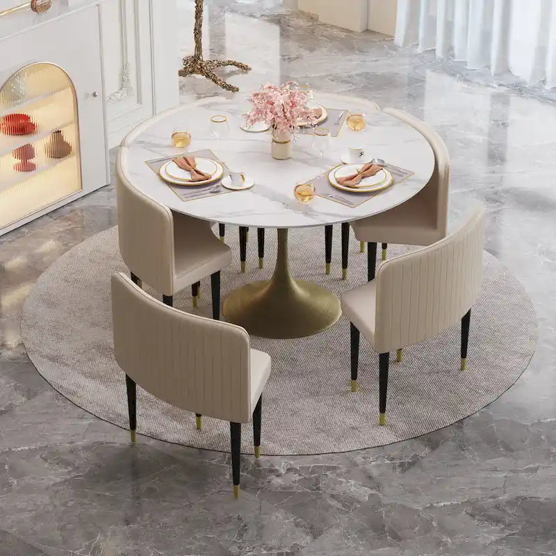 Tavolo da pranzo JASIWAY moderno con piano in finto marmo e base in ferro battuto