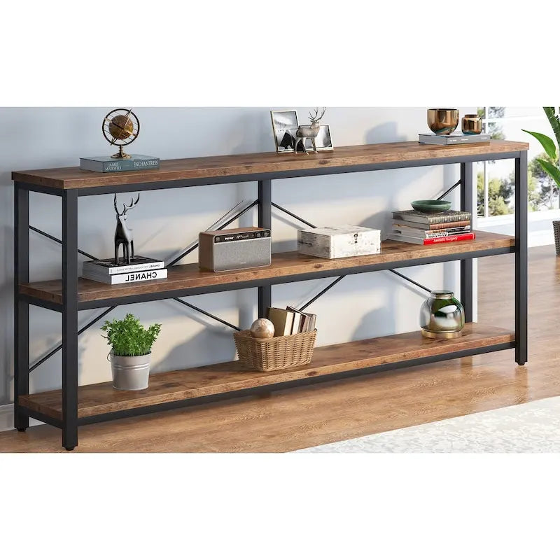 Console de 70,8 pouces, meuble TV à 3 niveaux, table de canapé