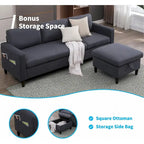 Divano componibile a L convertibile Mixoy a 3 posti con pouf contenitore, chaise longue reversibile - 218 cm x 71 cm x 78 cm