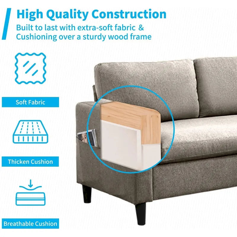 Divano componibile a L convertibile Mixoy a 3 posti con pouf contenitore, chaise longue reversibile - 218 cm x 71 cm x 78 cm