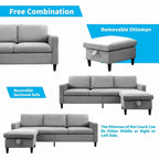 Divano componibile a L convertibile Mixoy a 3 posti con pouf contenitore, chaise longue reversibile - 218 cm x 71 cm x 78 cm