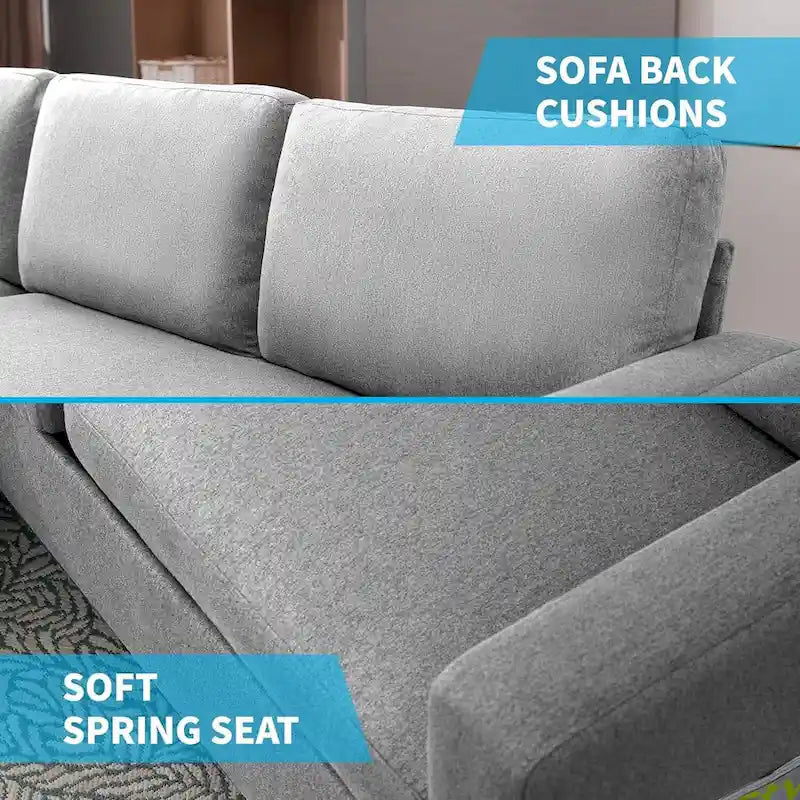 Divano componibile a L convertibile Mixoy a 3 posti con pouf contenitore, chaise longue reversibile - 218 cm x 71 cm x 78 cm