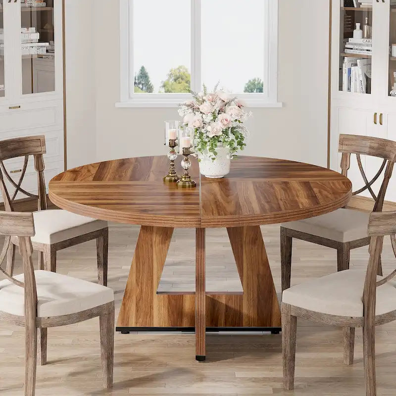 Tavolo da pranzo rotondo per 4 persone, tavolo da cucina da 120 cm in stile rustico, tavolino da pranzo