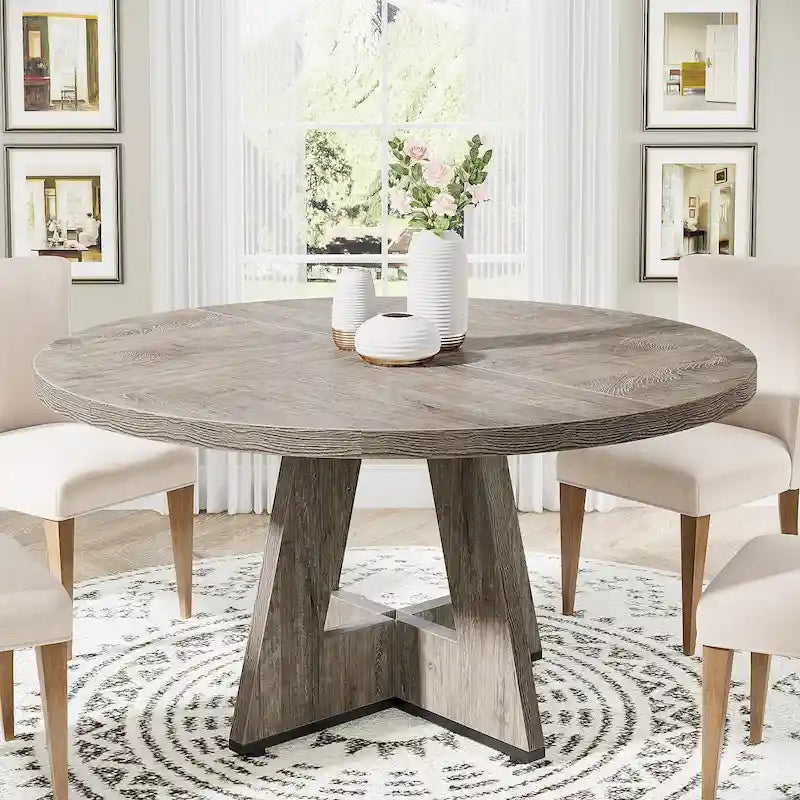 Table à manger ronde pour 4 personnes, table de cuisine de ferme de 119 cm, petite table de salle à manger
