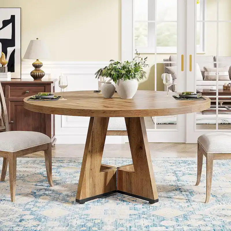 Table à manger ronde pour 4 personnes, table de cuisine de ferme de 119 cm, petite table de salle à manger