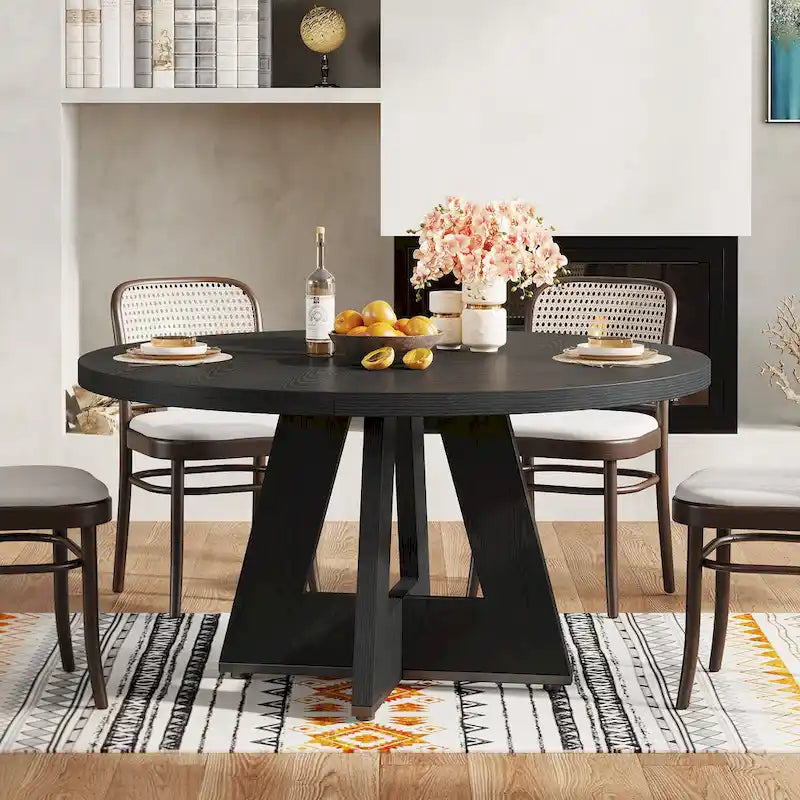 Tavolo da pranzo rotondo per 4 persone, tavolo da cucina da 120 cm in stile rustico, tavolino da pranzo