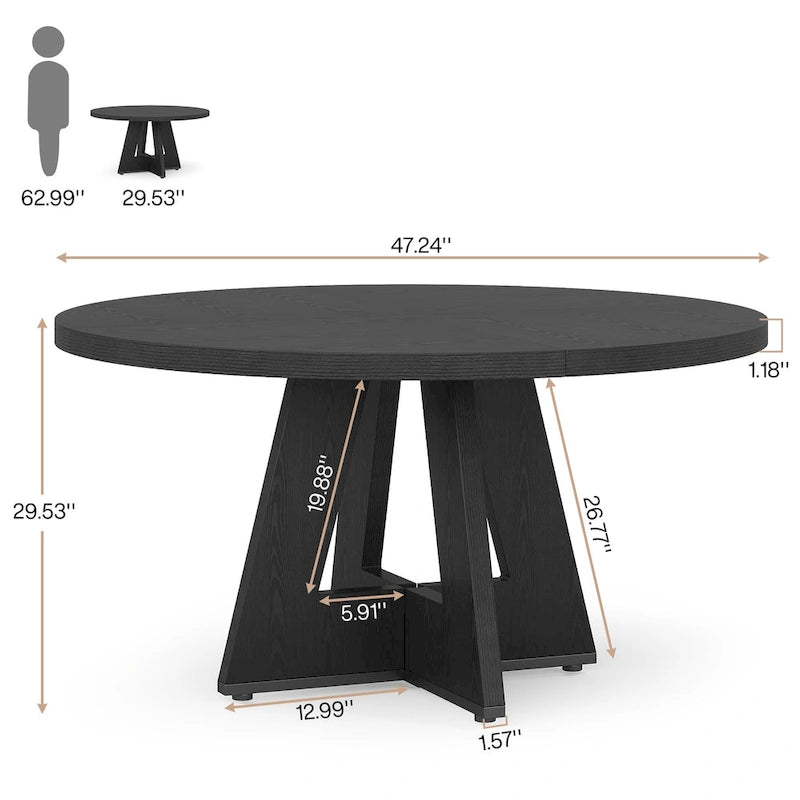 Tavolo da pranzo rotondo per 4 persone, tavolo da cucina da 120 cm in stile rustico, tavolino da pranzo
