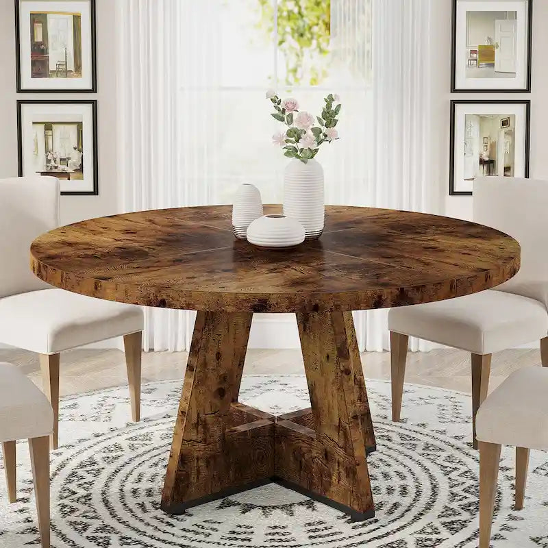 Tavolo da pranzo rotondo per 4 persone, tavolo da cucina da 120 cm in stile rustico, tavolino da pranzo