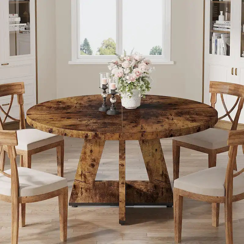 Tavolo da pranzo rotondo per 4 persone, tavolo da cucina da 120 cm in stile rustico, tavolino da pranzo