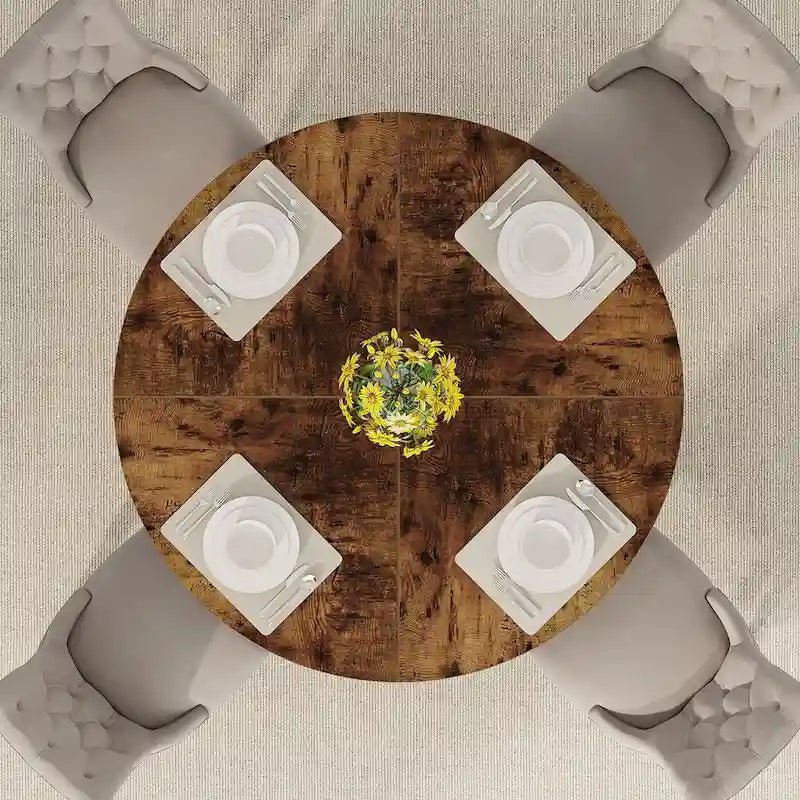 Tavolo da pranzo rotondo per 4 persone, tavolo da cucina da 120 cm in stile rustico, tavolino da pranzo