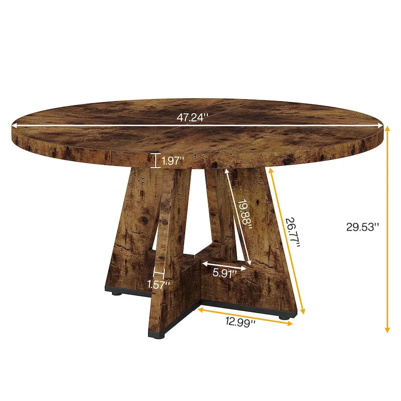 Tavolo da pranzo rotondo per 4 persone, tavolo da cucina da 120 cm in stile rustico, tavolino da pranzo