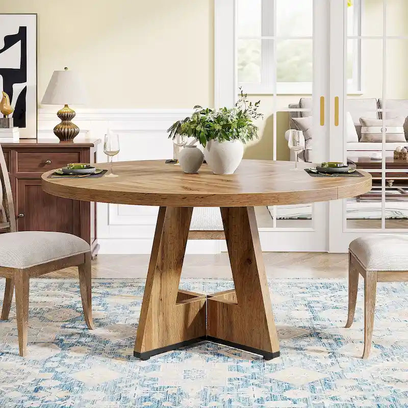 Tavolo da pranzo rotondo per 4 persone, tavolo da cucina da 120 cm in stile rustico, tavolino da pranzo