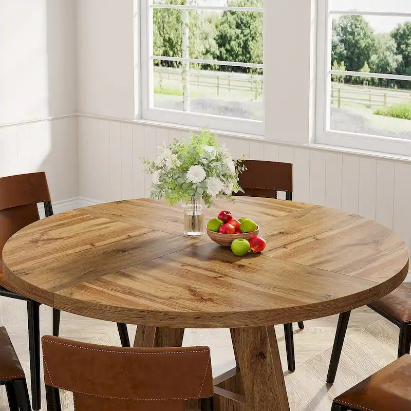 Tavolo da pranzo rotondo per 4 persone, tavolo da cucina da 120 cm in stile rustico, tavolino da pranzo