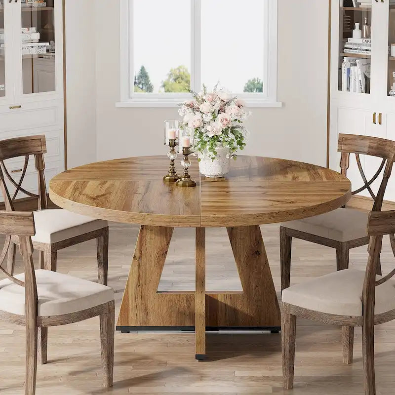 Tavolo da pranzo rotondo per 4 persone, tavolo da cucina da 120 cm in stile rustico, tavolino da pranzo