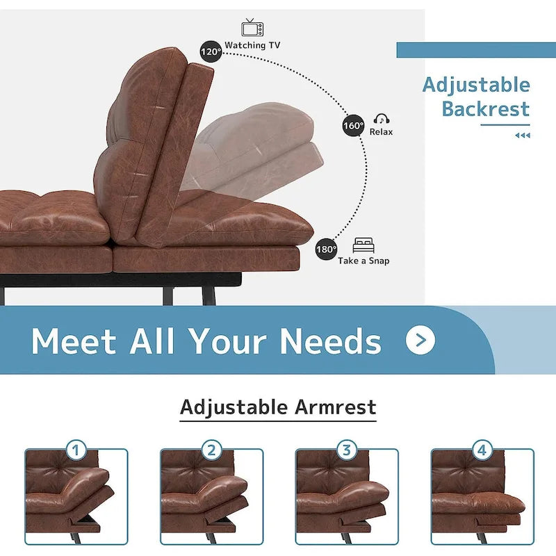 Divano Letto Futon, Divano Pieghevole in Memory Foam Convertibile per Due Posti Letto con Braccioli Regolabili per Piccoli Spazi
