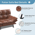Divano Letto Futon, Divano Pieghevole in Memory Foam Convertibile per Due Posti Letto con Braccioli Regolabili per Piccoli Spazi