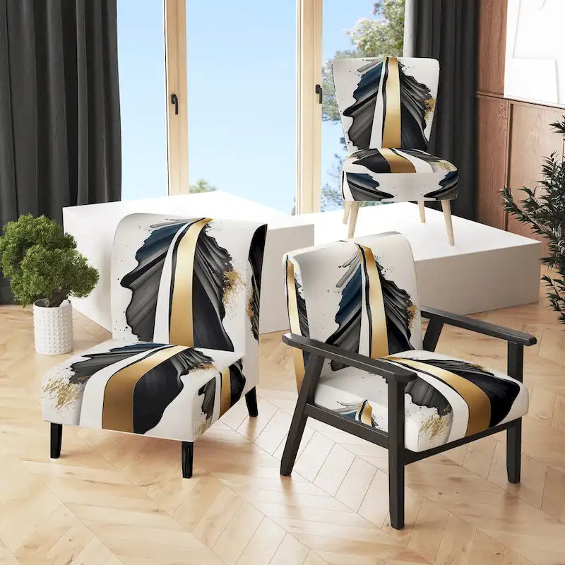 Designart Black And Gold Cubic Expression VII Upholstered Modern & Contemporary Accent Chair and Modern Arm Chair