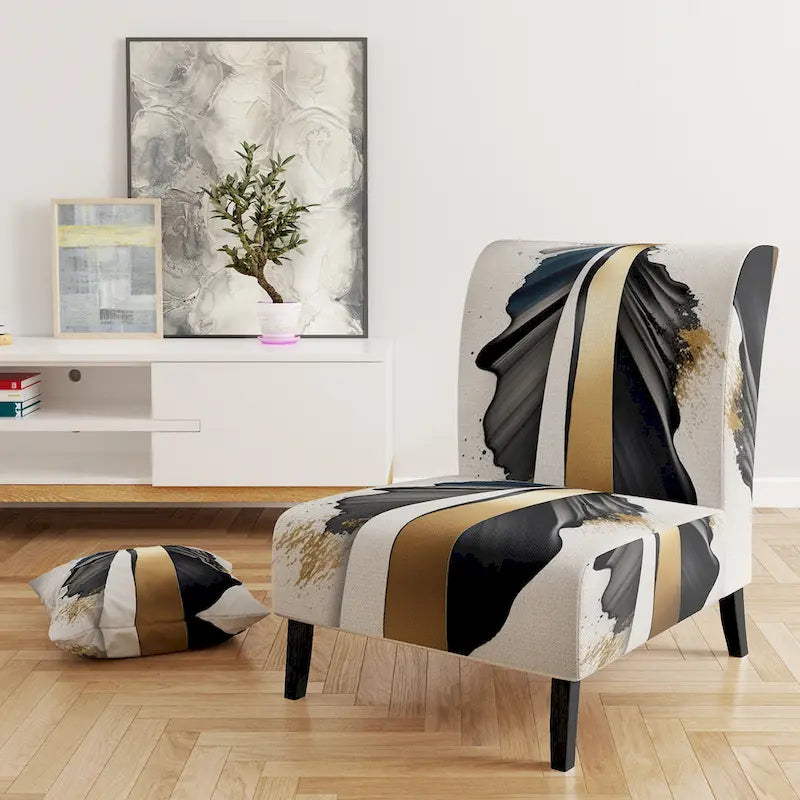Designart Black And Gold Cubic Expression VII Poltrona d'accento moderna e contemporanea imbottita e Poltrona moderna