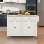 Carrello da cucina con ripiano in legno massiccio da 54,3" con mobile a 4 ante e 2 cassetti
