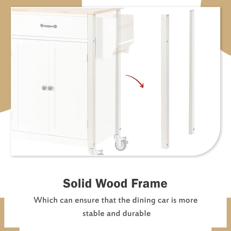Carrello da cucina con ripiano in legno massiccio da 54,3" con mobile a 4 ante e 2 cassetti