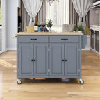 Carrello da cucina con ripiano in legno massiccio da 54,3" con mobile a 4 ante e 2 cassetti