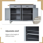 Carrello da cucina con ripiano in legno massiccio da 54,3" con mobile a 4 ante e 2 cassetti