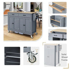 Carrello da cucina con ripiano in legno massiccio da 54,3" con mobile a 4 ante e 2 cassetti