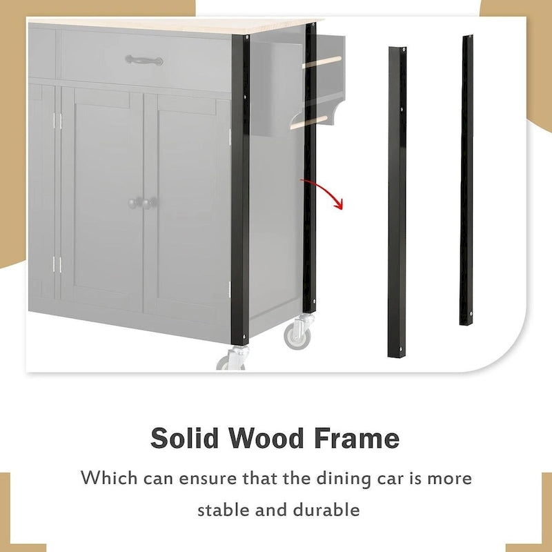 Carrello da cucina con ripiano in legno massiccio da 54,3" con mobile a 4 ante e 2 cassetti