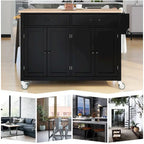 Carrello da cucina con ripiano in legno massiccio da 54,3" con mobile a 4 ante e 2 cassetti