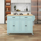 Carrello da cucina con ripiano in legno massiccio da 54,3" con mobile a 4 ante e 2 cassetti